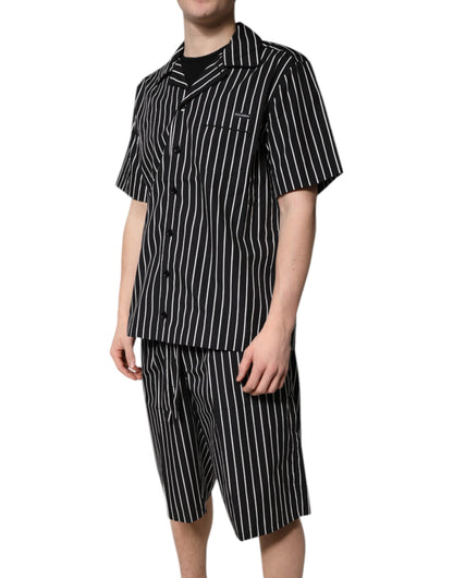 Dolce &amp; Gabbana Schwarz Weiß Streifen Baumwolle Männer Pyjama Set Nachtwäsche