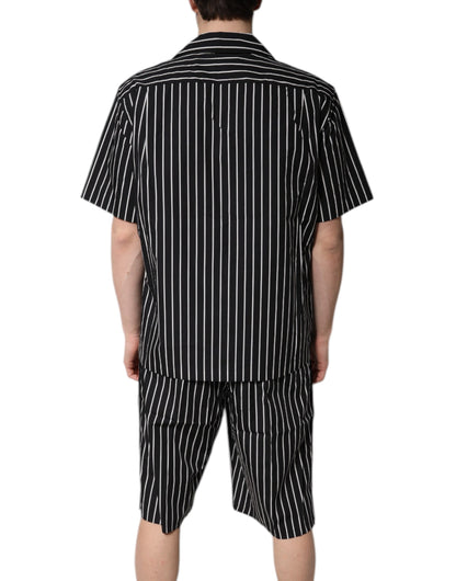 Dolce &amp; Gabbana Schwarz Weiß Streifen Baumwolle Männer Pyjama Set Nachtwäsche