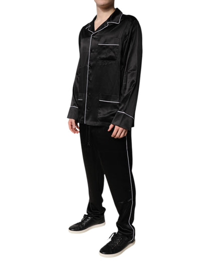 Dolce & Gabbana Black Silk Shirt Pants Pajama Set Sleepwear