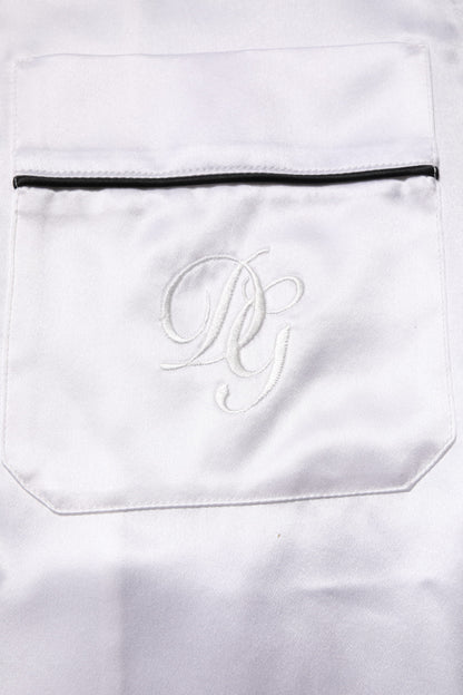 طقم بيجامة رجالي من دولتشي آند غابانا من الحرير الأبيض الساتان