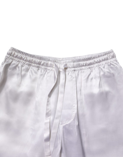 طقم بيجامة رجالي من دولتشي آند غابانا من الحرير الأبيض الساتان