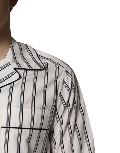 Dolce &amp; Gabbana Weiß Schwarz Streifen Baumwolle Männer Pyjama Set Nachtwäsche