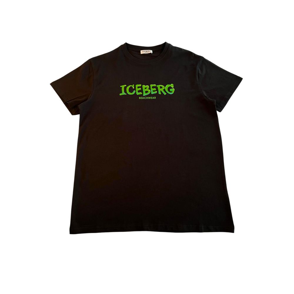 Iceberg Schwarzes Herren-T-Shirt aus Baumwolle