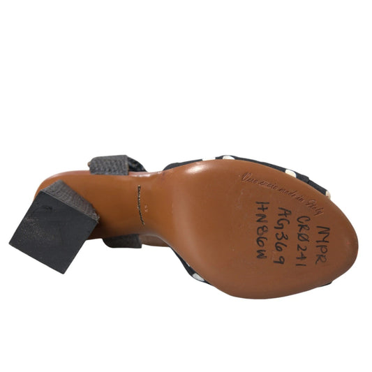 Dolce &amp; Gabbana Schwarze gepunktete Leder-Absatzsandalen