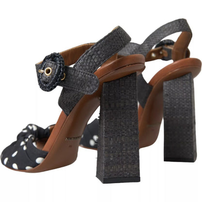 Dolce &amp; Gabbana Schwarze gepunktete Leder-Absatzsandalen