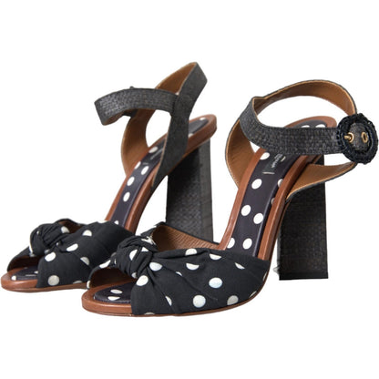 Dolce &amp; Gabbana Schwarze gepunktete Leder-Absatzsandalen