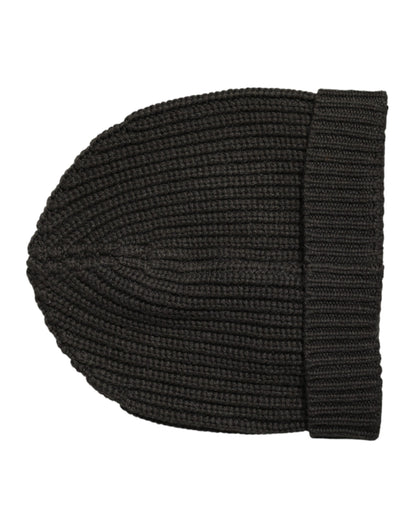 Dolce & Gabbana Dark Gray Cashmere Knit Winter Beanie Hat