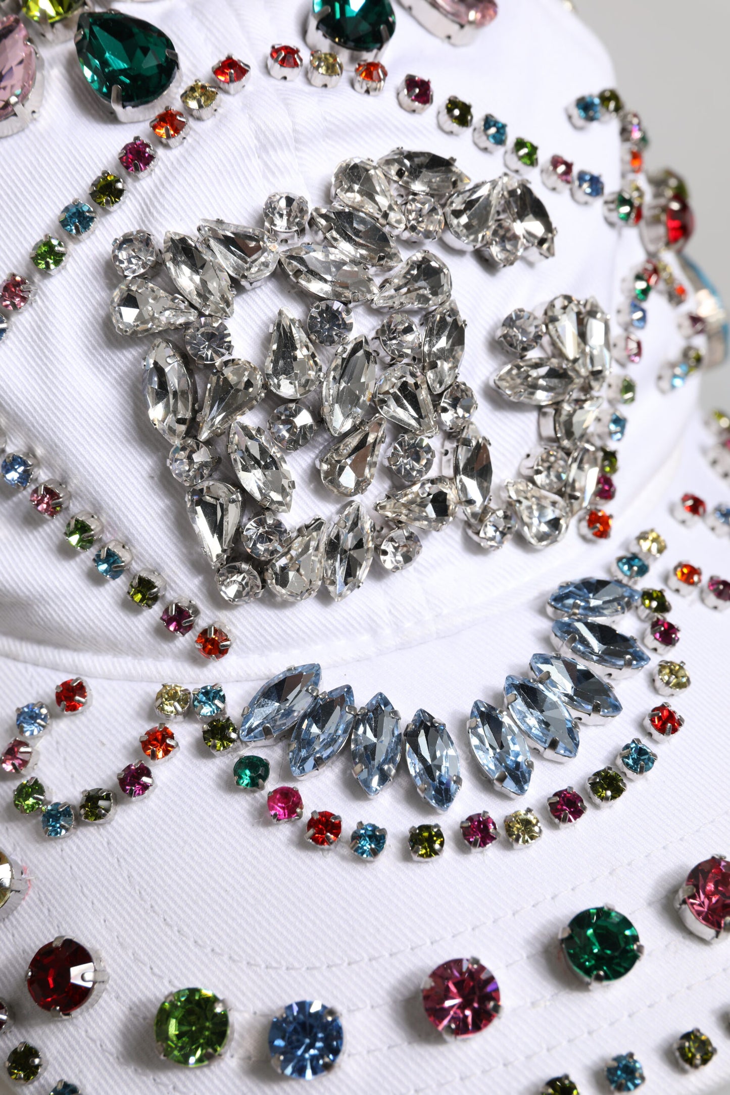 Dolce & Gabbana White Multicolor Crystal Embellish Baseball Cap