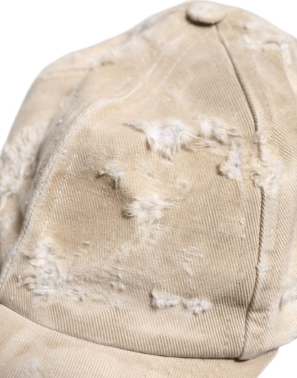 Dolce & Gabbana Beige Tattered Cotton 6 Panels Baseball Cap