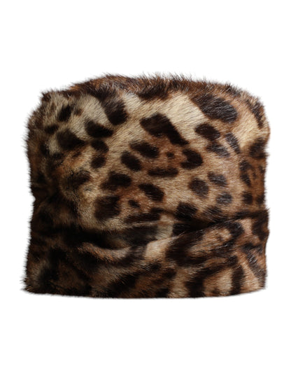 Dolce &amp; Gabbana Brauner Leoparden-Faux-Fur-Bucket-Hut für Damen