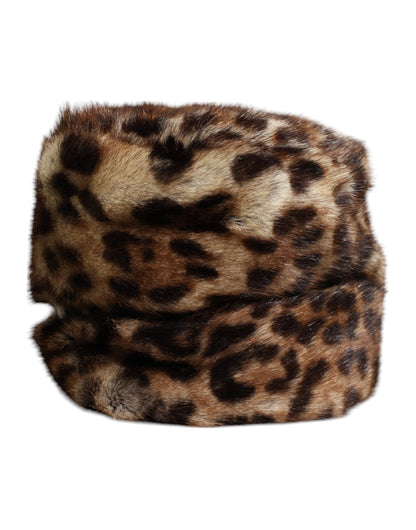 Dolce &amp; Gabbana Brauner Leoparden-Faux-Fur-Bucket-Hut für Damen