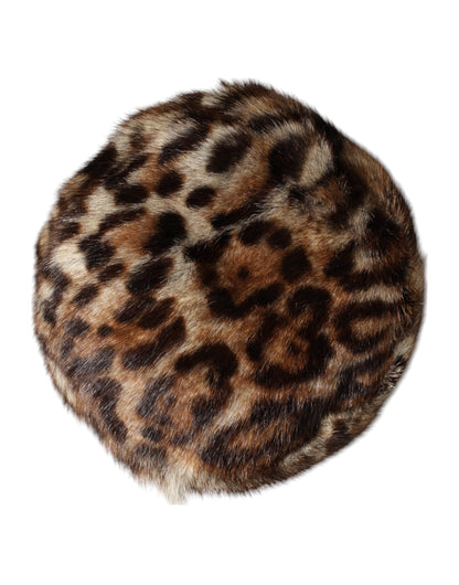 Dolce &amp; Gabbana Brauner Leoparden-Faux-Fur-Bucket-Hut für Damen