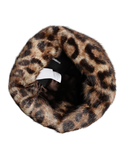 Dolce &amp; Gabbana Brauner Leoparden-Faux-Fur-Bucket-Hut für Damen