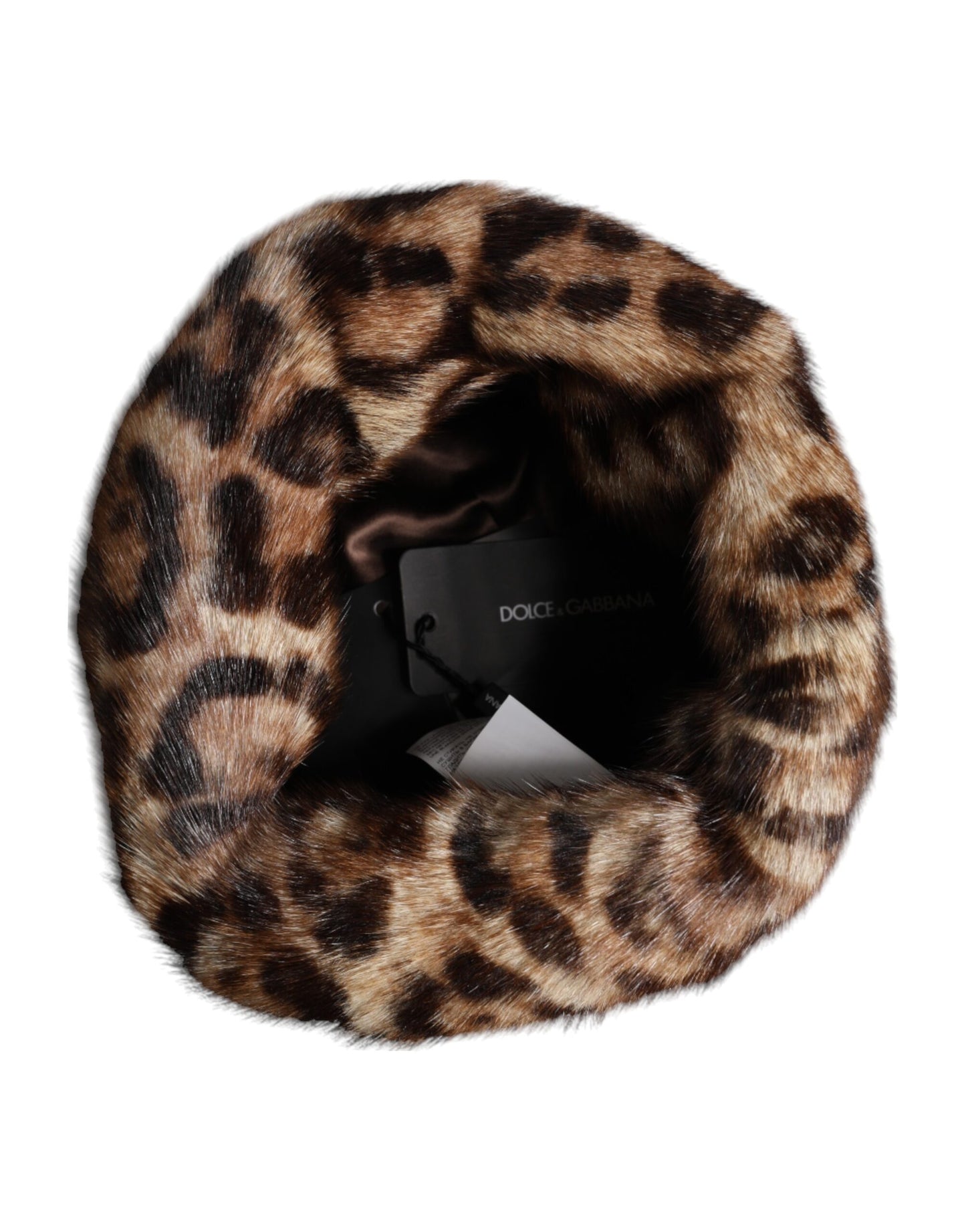 Dolce &amp; Gabbana Brauner Leoparden-Faux-Fur-Bucket-Hut für Damen