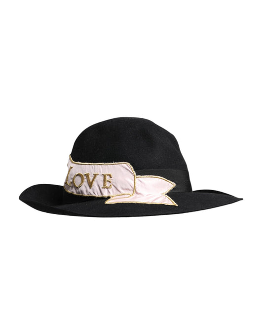 Dolce &amp; Gabbana – Schwarzer Damenhut mit Logo-Stickerei und breiter Krempe