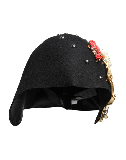 Dolce &amp; Gabbana – Glockenhut aus schwarzer Wolle mit mehrfarbigen Verzierungen