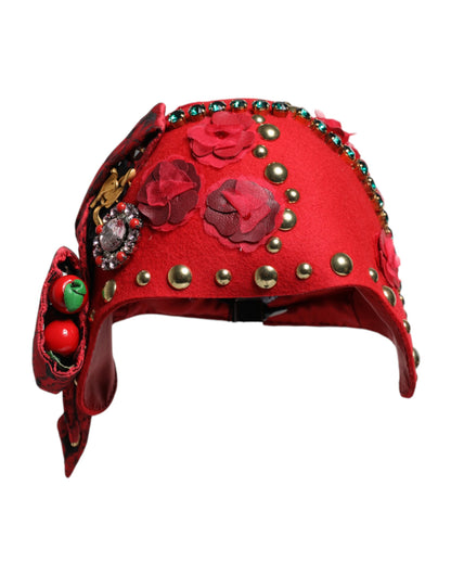 Dolce &amp; Gabbana – Hut mit roter Kristall- und Goldrosenbrosche