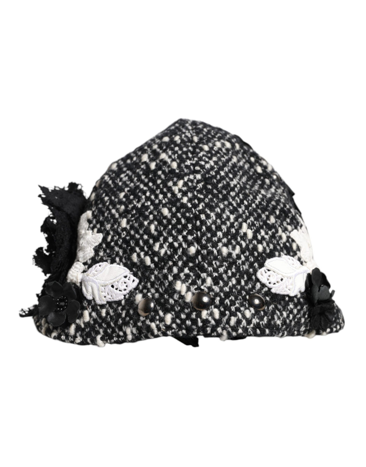 Dolce &amp; Gabbana – Glockenhut aus schwarzer Wolle mit weißem Blumenmuster