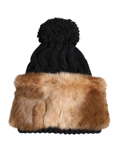 Dolce &amp; Gabbana Wintermütze aus schwarzbraun gefärbtem Kaninchenfell