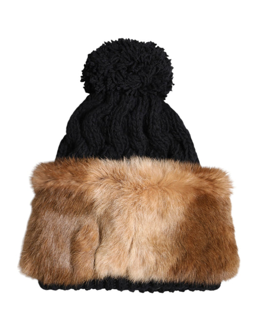 Dolce &amp; Gabbana Wintermütze aus schwarzbraun gefärbtem Kaninchenfell