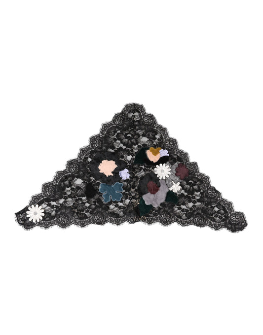 Dolce &amp; Gabbana – Schwarzer Baumwoll-Schleierhut mit Blumenapplikation und Spitze