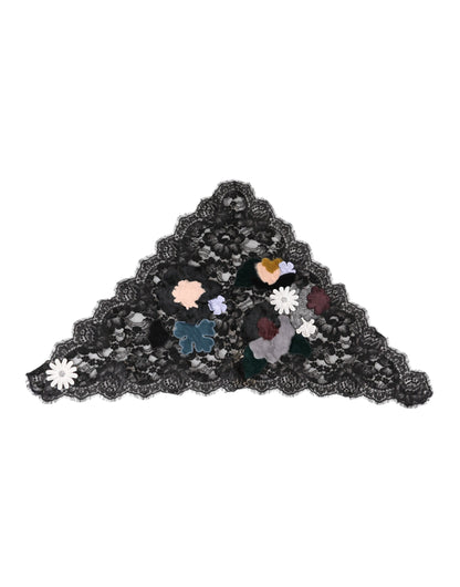 Dolce &amp; Gabbana – Schwarzer Baumwoll-Schleierhut mit Blumenapplikation und Spitze