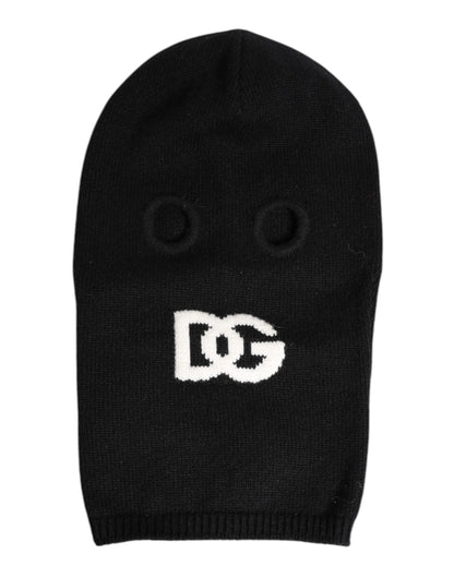 Dolce &amp; Gabbana – Schwarze, gestrickte Skimaske aus Kaschmir – Balaclava-Mütze