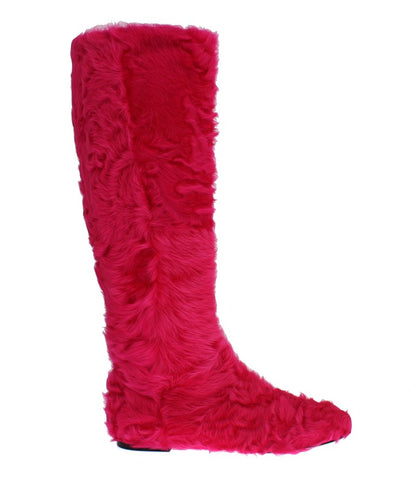Dolce &amp; Gabbana, Rosa, flache Stiefel aus Lammfellleder