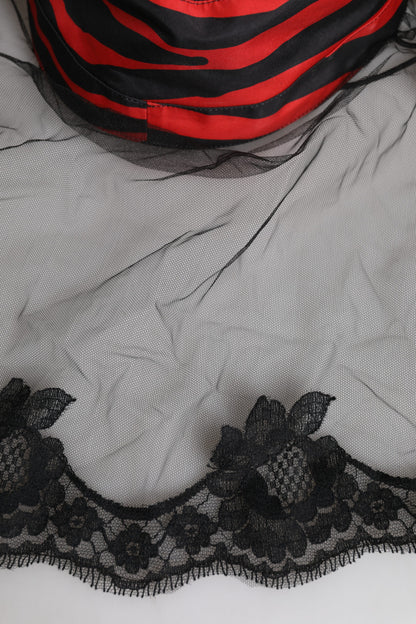 Dolce &amp; Gabbana – Fischerhut aus Spitzentüll mit schwarzen und roten Streifen