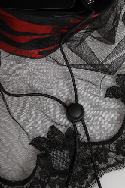 Dolce &amp; Gabbana – Fischerhut aus Spitzentüll mit schwarzen und roten Streifen