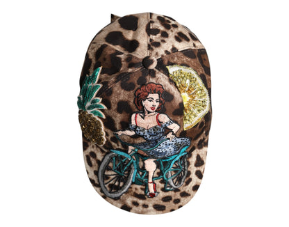 Dolce &amp; Gabbana – Sicily – Baseballkappe mit Leoparden-Pailletten in Braun
