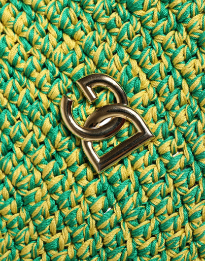 Dolce &amp; Gabbana, grüner Fischerhut aus gehäkelter Baumwolle mit DG-Logo