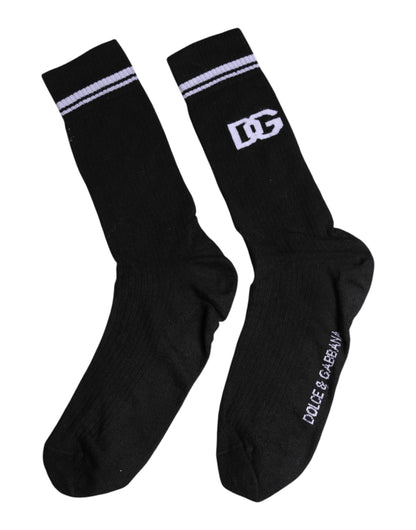 Dolce & Gabbana Black Cotton Logo Mid Calf Men Socks