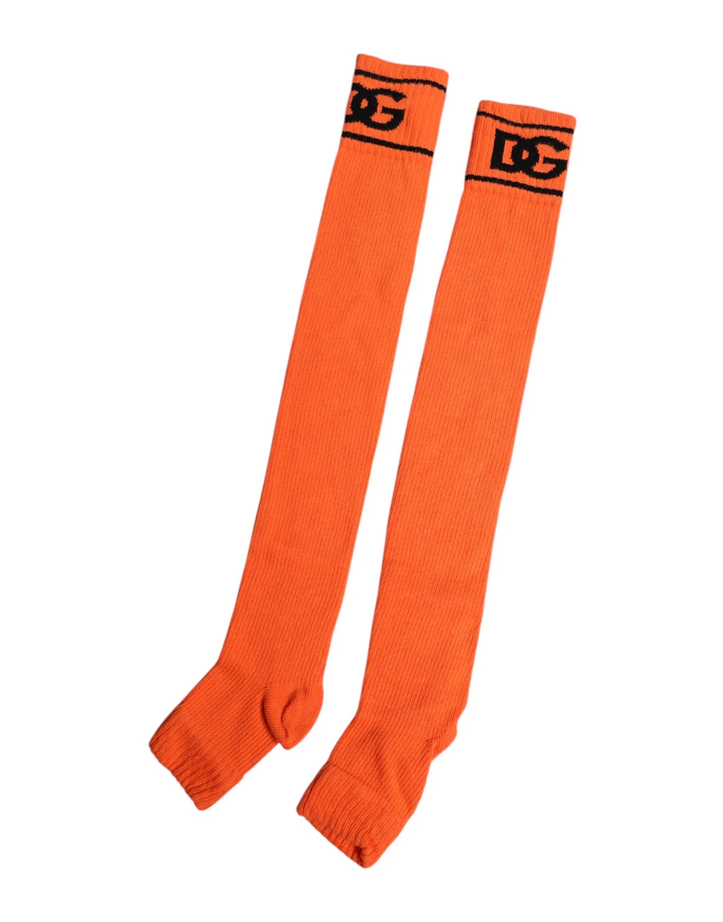 Dolce &amp; Gabbana – Orangefarbene Socken aus Baumwolle mit DG-Logo-Print und offener Spitze