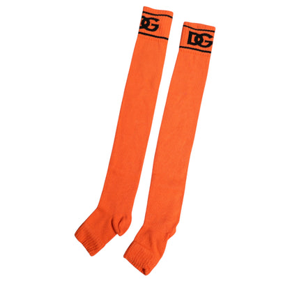 Dolce &amp; Gabbana – Orangefarbene Socken aus Baumwolle mit DG-Logo-Print und offener Spitze