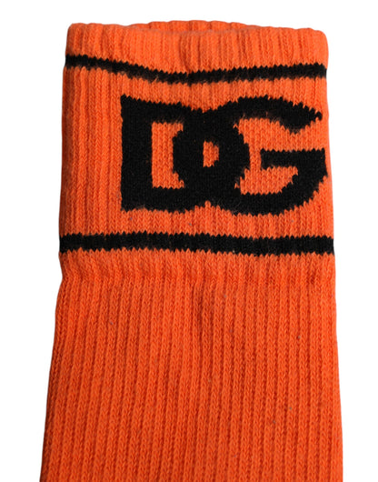 Dolce &amp; Gabbana – Orangefarbene Socken aus Baumwolle mit DG-Logo-Print und offener Spitze