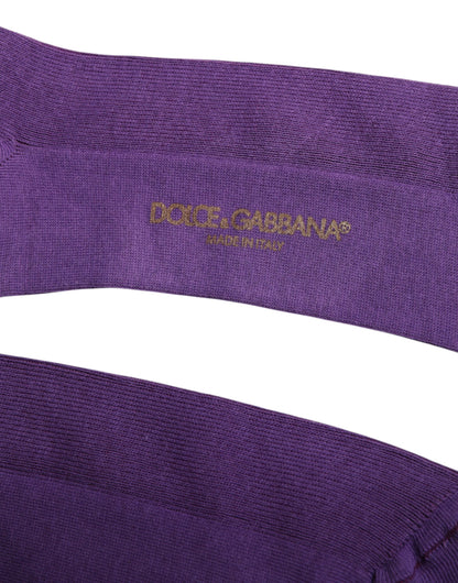 Dolce & Gabbana Purple Cotton Logo Over The Calf Socks