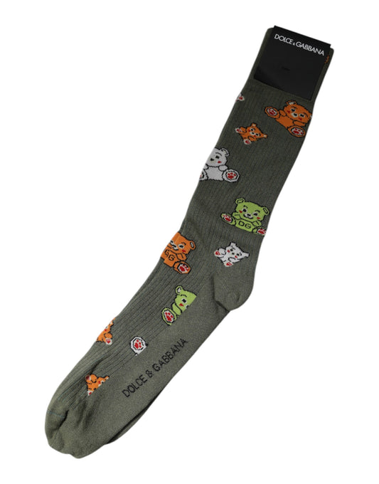 Dolce & Gabbana Green Nylon DG Bear Printed Mid Calf Socks