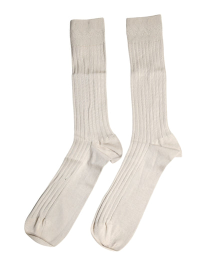 Dolce &amp; Gabbana – Wadenlange Socken aus Stretch-Baumwolle mit Logo in Beige