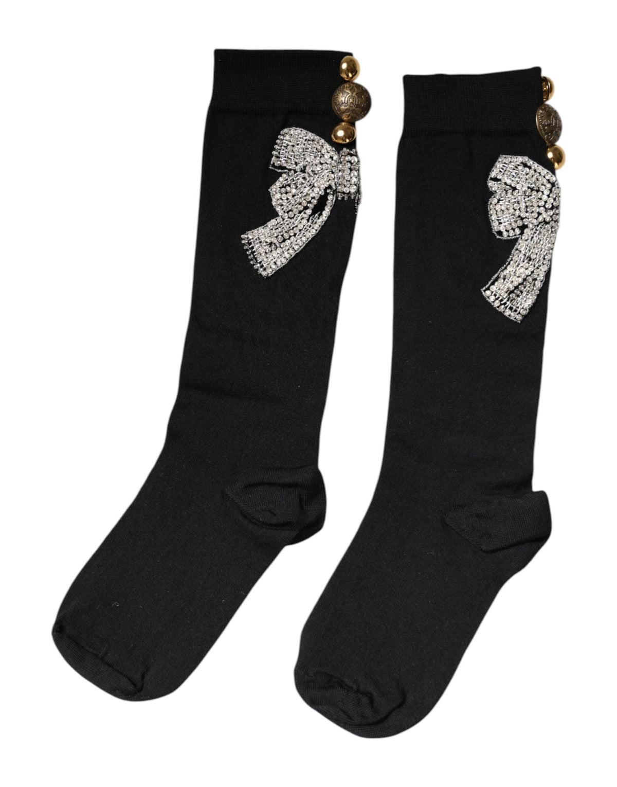 Dolce &amp; Gabbana – Schwarze Stricksocken mit Blumen- und Kristallverzierung