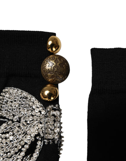 Dolce &amp; Gabbana – Schwarze Stricksocken mit Blumen- und Kristallverzierung