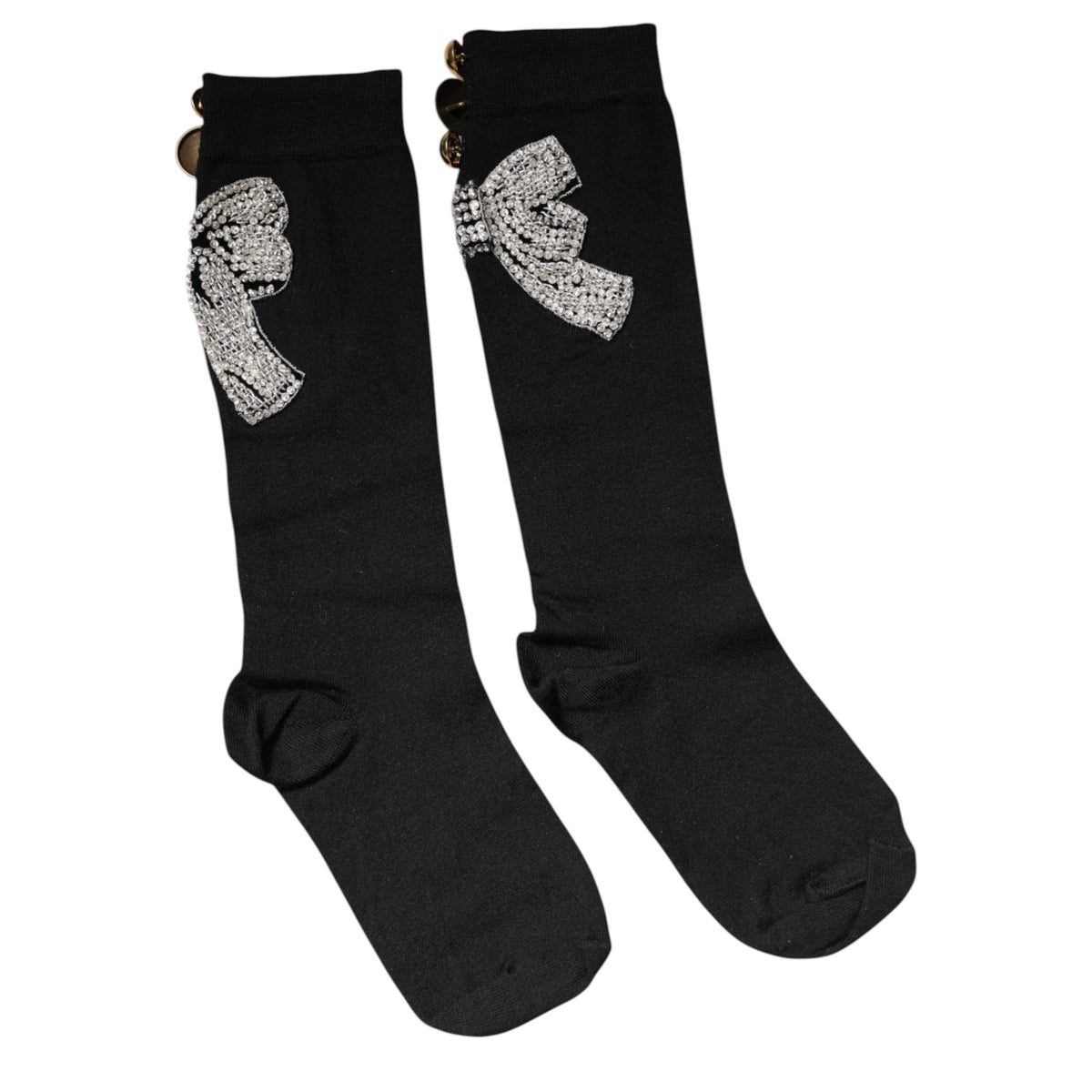 Dolce &amp; Gabbana – Schwarze Stricksocken mit Blumen- und Kristallverzierung