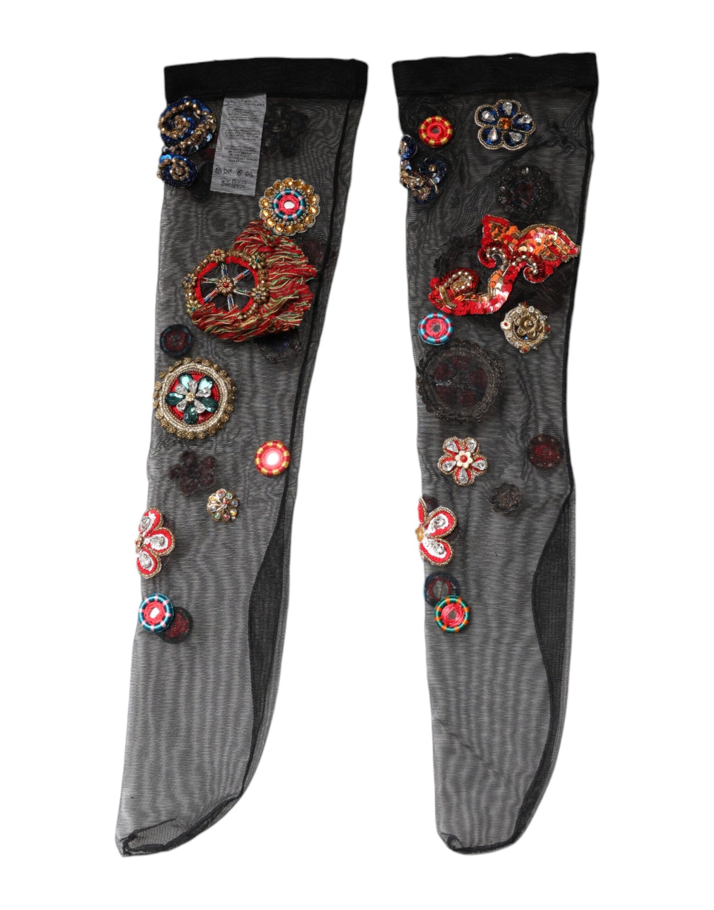 Dolce &amp; Gabbana Schwarze Stretch-Carretto-Strümpfe mit Kristallen