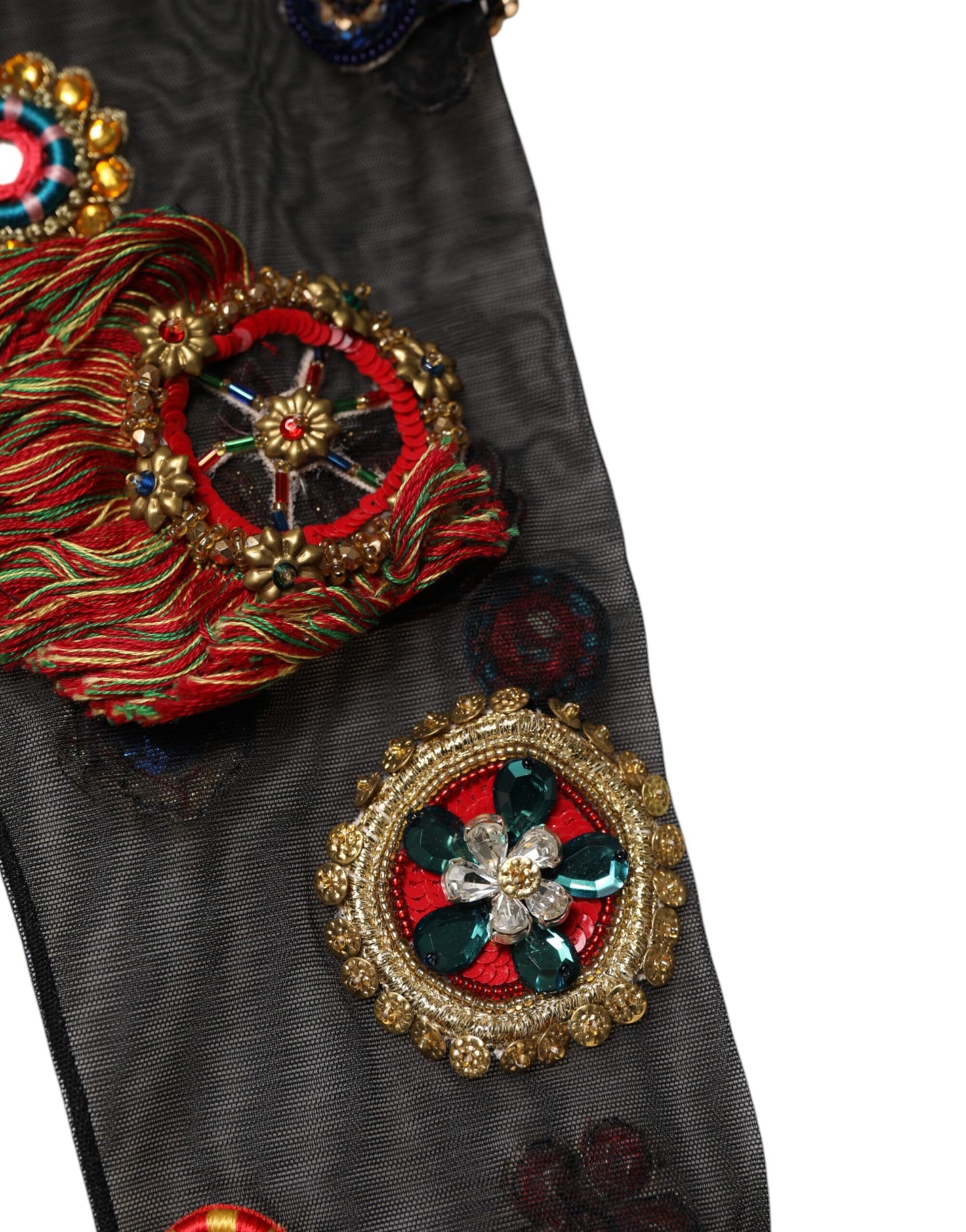 Dolce &amp; Gabbana Schwarze Stretch-Carretto-Strümpfe mit Kristallen