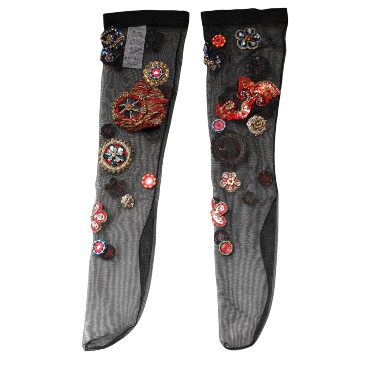 Dolce &amp; Gabbana Schwarze Stretch-Carretto-Strümpfe mit Kristallen