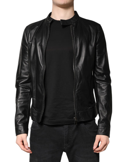 Dolce & Gabbana Black Sheep Leather Biker Full Zip Jacket