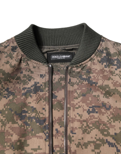 Dolce &amp; Gabbana – Braune Camouflage-Bomberjacke mit durchgehendem Reißverschluss