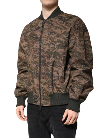 Dolce &amp; Gabbana – Braune Camouflage-Bomberjacke mit durchgehendem Reißverschluss