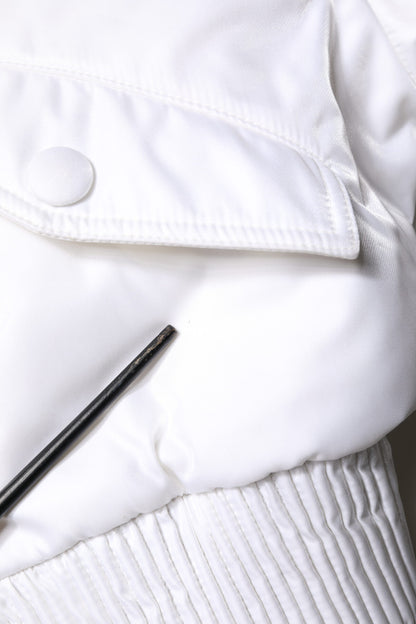 Dolce &amp; Gabbana – Kurze Bomberjacke aus weißem Nylon mit durchgehendem Reißverschluss