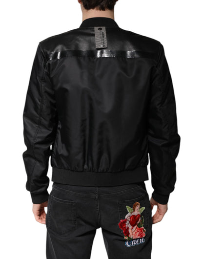 Dolce & Gabbana Black Lambskin Leather Biker Full Zip Jacket